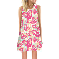Robe d'été sans manches à imprimé intégral pour femmes Mini robe blanche froncée à col froncé et à bretelles pour femmes