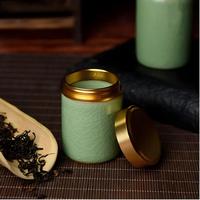Mini pots de rangement en céramique pour thé, couvercle en métal céladon, récipient cylindrique hermétique pour le stockage du thé, des céréales, des produits secs, des bonbons, etc.