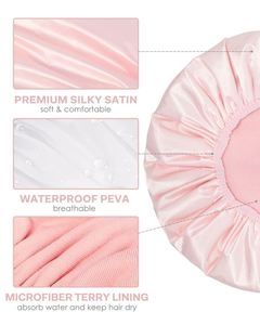 Gorro de satén de lujo para mujer con banda elástica ancha de 30 colores, para cabello rizado, de secado rápido, reutilizable, grande, para baño y ducha - Product Image 2