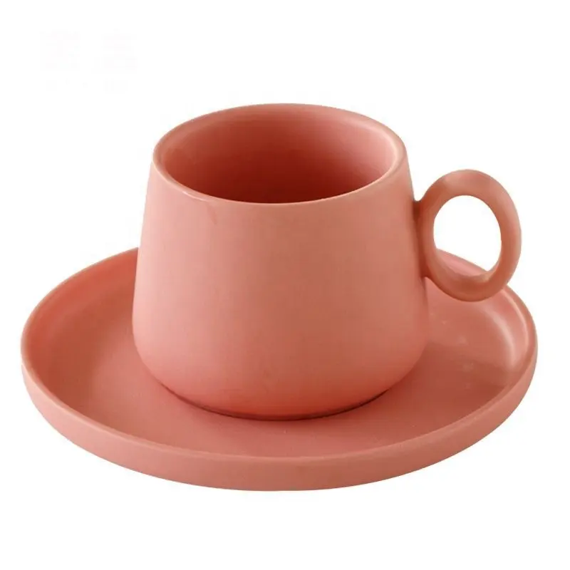 Eco 친절한 커피 잔 로고 주문 도기 찻잔 분홍색 사기그릇 세라믹 차 우유 컵
