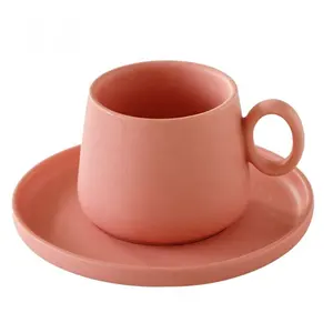 Cangkir Kopi Logo Ramah Lingkungan Mug Tembikar Kustom Cangkir Susu Teh Keramik Merah Muda Porselen