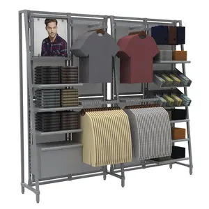OEM Free Standing Garment Rack Display For Clothes Metal Wooden Adjustable Men's Women Clothing Store Furniture Design