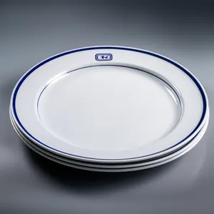 Custom Ceramic Enameled Look Blue Rim Oval Shape White Porcelain Plates