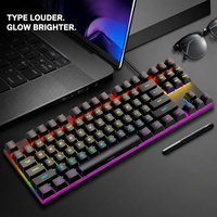 Clavier mécanique filaire USB 87 touches, interrupteurs bleus, 20 modes d'éclairage, plaque supérieure en ABS et fer, OEM ODM pour PC portable, CE ROHS FCC T18