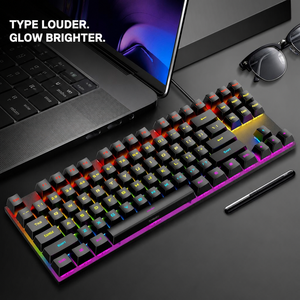 Clavier mécanique filaire USB 87 touches, interrupteurs bleus, 20 modes d'éclairage, plaque supérieure en ABS et fer, OEM ODM pour PC portable, CE ROHS FCC T18 - Product Image 2
