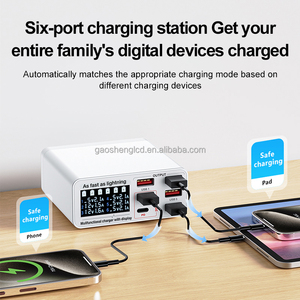 Station de charge <span class=keywords><strong>USB</strong></span> 6 ports LCD 40W, chargeur rapide pour smartphones QC2.0 QC3.0 5V/1A 5V/2.4A, hub <span class=keywords><strong>USB</strong></span> électrique pour plusieurs appareils - Product Image 4
