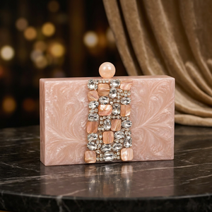 Pochette de Soirée Rectangulaire de Luxe Bohème en Résine, Ornée de Perles et Strass, Faite à la Main, pour Mariage, Fête, Table ou Extérieur - Product Image 1