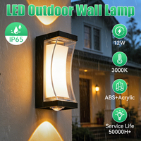 Applique murale LED étanche IP65 12W, éclairage extérieur haut et bas, en ABS et acrylique, pour porche, cour et jardin