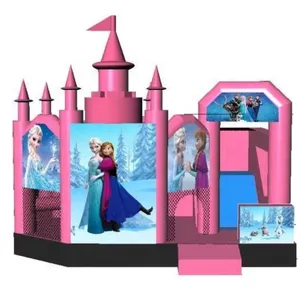 粉色公主充气蹦床跳跃组合滑动冷冻充气城堡冷冻充气组合