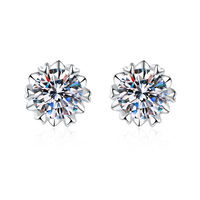 Boucles d'oreilles clous en forme de flocon de neige en argent 925, serties de moissanite VVS GRA taille ronde à 6 griffes, plusieurs tailles, avec fermoir à vis, vente en gros