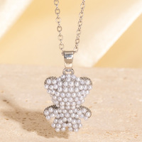 Bijoux de perles en acier inoxydable pour femmes incrustés de cuivre Imitation perle ours et pendentif panda conception non décolorée et creuse