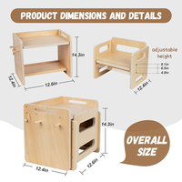 Montessori Tisch-Stuhl-Set aus Naturholz, Aktivitätstisch und Würfelstuhl für Kinder, Lernmöbel für Kleinkinder