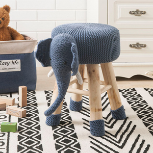 Sgabello a forma di elefante, imbottito in poliestere, con gambe in legno massello di pino, piccolo sedile portatile per bambini - Product Image 2
