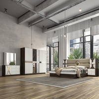 DAVINI Ensemble de lit de chambre à coucher moderne effet miroir pour villa, en MDF/bois, avec tête de lit éclairée et rangement réglable, taille spéciale 1,8 m