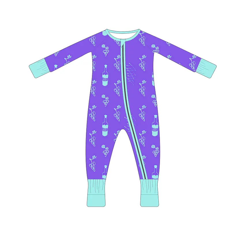 Barboteuse en bambou pour bébé avec impression personnalisée Pyjamas à double fermeture éclair pour bébé Pyjamas pour enfants Vêtements de nuit pour tout-petits Barboteuses avec couverture repliable