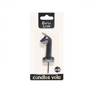 Vela de Cumpleaños Número 1 Negra para Fiesta, 6 cm de Tamaño - Product Image 1