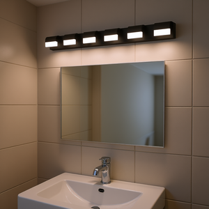 Applique murale moderne à 6 LED pour salle de bain, en fer noir, lumière blanc chaud 3500K, interrupteur tactile, luminaire de miroir - Product Image 4