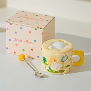 Taza de Porcelana con Diseño de Pato Adorable, con Tapa y Caja de Regalo para Parejas y Mujeres, Regreso a Clases, Diseño de Alta <span class=keywords><strong>Calidad</strong></span>, Apta para Lavavajillas y <span class=keywords><strong>Microondas</strong></span> - Product Image 1