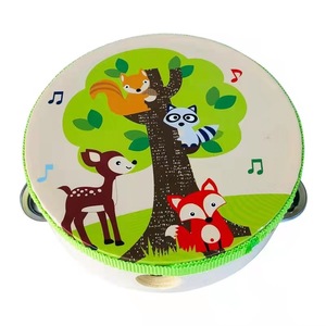 Yüksek kalite 15cm karikatür desen ahşap tef el davul çan müzikal vurmalı enstrüman partiler için oyunlar