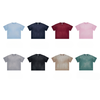 Kaos Oblong Pria Vintage Washed Retro 100% Katun Lengan Pendek Oversize Trendy Spray-Dyed Faded 250 Gsm Rajutan Kasual Polos