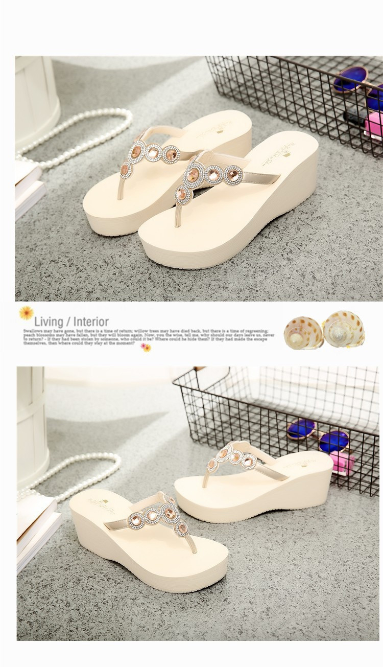Female Flip Flop Non-Slip Summer Sandals Slippers Crystal Strap Wedges Flip Flops Women Heel