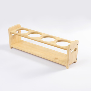 Haohui – support en bois pour bouteilles d'huile, rangement de bureau rond à 4 trous pour pots à condiments de cuisine, couleur bois naturel - Product Image 2