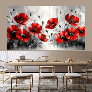 家の装飾 ウォールアート 抽象キャンバスプリント、モダンな赤い花の大きな絵画 カスタマイズ リビングルームの壁画とポスター装飾 - Product Image 3