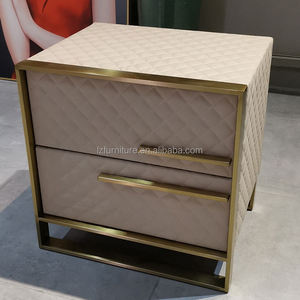 Luxury Modern Bedroom Furniture Gold Metal Frame Wood Leather <b>Night</b> <b>Stand</b> Bed Side Table for Hotel Home - Product Image 3