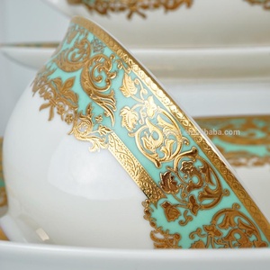 <span class=keywords><strong>Nabor</strong></span> New Bone China 50-teiliges Geprägtes Gold Dinner Royal Geschirrset Luxus-Tafelservice - Product Image 1