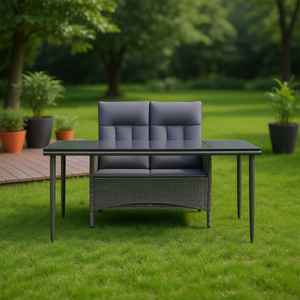 Dark <b>Grey</b> Garden Dining Set 2 Seater Modern Outdoor Furniture Weather Resistant Metal <b>Frame</b> Woven Design - Product Image 2