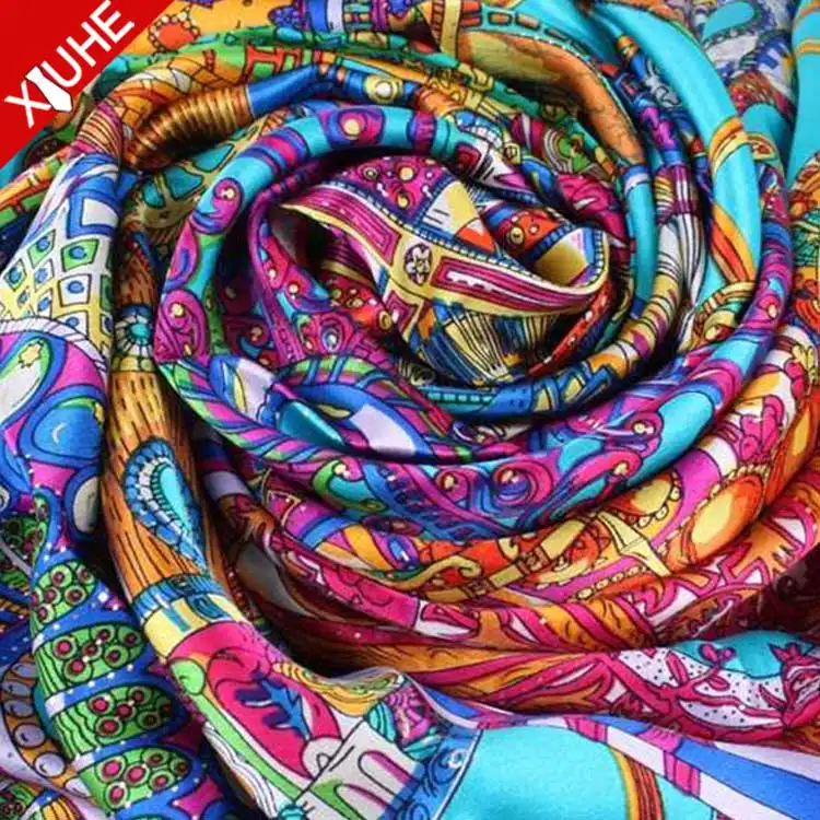 Big Size OEM ODM Shawls Women Long Floral Pattern Scarf Custom Printed Silk Square Scarves