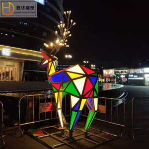 Jiahua Illuminated Faceted <b>Painted</b> <b>Deer</b> Stainless Steel Outdoor Christmas Decoration Floor Mount Geometric Abstract Sculpture - Product Image 1