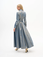 Hot Sale Damen PU Leder Maxi kleid High Neck Button Front Gürtel Elegant Party Long Dress