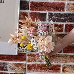 CallaFloral Bouquet de fleurs artificielles à tenir à la main, Hortensia Rose en tissu tissé plastique, Décoration de mariage et de maison CF01402 - Product Image 2