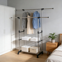 Porte-vêtements roulant réglable en acier inoxydable, organisateur de rangement télescopique à trois niveaux grande capacité