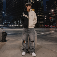 Sweat à capuche zippé personnalisé 460 GSM épais, color block, pour homme, épaules tombantes, broderie appliquée, style streetwear vintage, OEM, marque privée