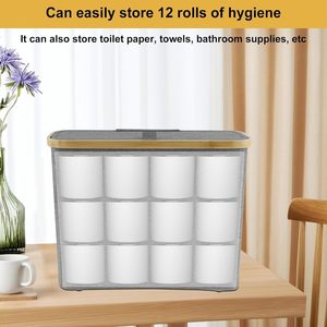 Cestino porta carta igienica KUYUE con coperchio, porta carta igienica in bambù, organizer da <span class=keywords><strong>bagno</strong></span> - Product Image 4