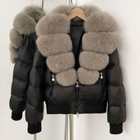 Nouvelle doudoune courte en duvet de canard blanc pour femme, avec col en vraie fourrure de renard naturelle, épaisse et chaude, collection hiver 2025