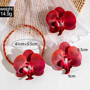 Exagerar gran mariposa orquídea flores collar Stud pendiente conjunto Choke collares mujeres fiesta Bohemia playa joyería conjuntos regalo - Product Image 4