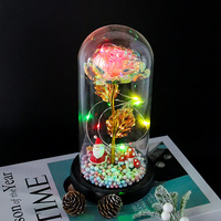 Rose en verre sous cloche avec feuille d'or 24 carats 2026 - Lumières LED - Cadeau écologique pour l'intérieur/l'extérieur pour Noël, la Saint-Valentin, la fête des mères