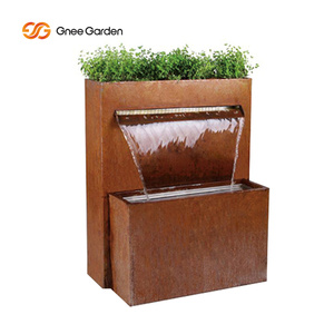 Fontaine d'eau en métal rectangulaire Gnee Garden pour extérieur, finition naturelle, autoportante, décoration de jardin - Product Image 2