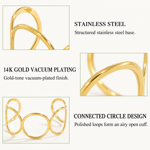กำไลข้อมือแบบวงกลมสามวง สแตนเลสสตีล ชุบทอง 14K แบบสุญญากาศ - Product Image 2