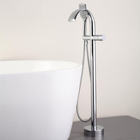 Robinet de baignoire autoportant Azeta en laiton pour salle de bain, avec douchette à jet de pluie et cascade, poignée unique