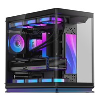 AOJIE OEM E ATX Tower Three Sided Glass Sea View Computer Case RGB Chassis Dual Chamber Gaming PC Case with LCD & Lighting Strip
