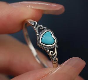 Natural <b>Turquoise</b> Heart Ring 925 Sterling Silver | 5 MM Heart Cut Genuine <b>Turquoise</b> Gemstone | Romantic Wedding Handmade Fine - Product Image 3