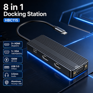 Hub <span class=keywords><strong>USB</strong></span>-C 8 en 1, double <span class=keywords><strong>HDMI</strong></span> 4K 60Hz, VGA, triple écran, 100W PD, audio, <span class=keywords><strong>adaptateur</strong></span> de station d'accueil multiport Type C pour MacBook - Product Image 2