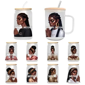 Calcomanías UV DTF <span class=keywords><strong>de</strong></span> chicas negras a la moda rezando, listas para aplicar, pegatinas <span class=keywords><strong>de</strong></span> transferencia impermeables para manualidades DIY en vasos Libbey <span class=keywords><strong>de</strong></span> 16 oz - Product Image 1