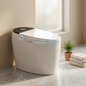 WC en céramique pour usage domestique, toilettes allongées monobloc à chasse automatique, bidet intelligent avec siège chauffant et télécommande - Product Image 2