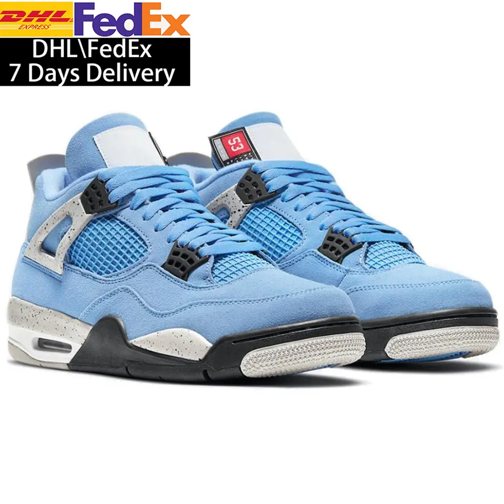 With Box jordan 4 Retro University Blue sport sneakers womens walking boots running shoes mens jordan shoes