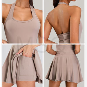 Ropa Deportiva al por Mayor, Ropa de Tenis, Vestido de Golf Halter Color Nude para Mujer, <span class=keywords><strong>2</strong></span> en 1, Pantalones Cortos Interiores con Bolsillos, Vestido Deportivo de Una Pieza - Product Image 2